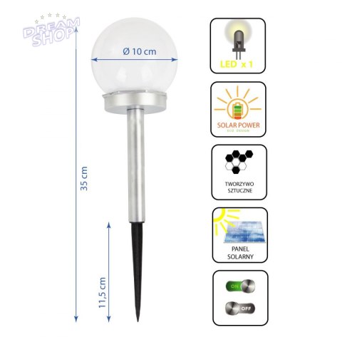 Lampa solarna kula mleczna 10x35cm