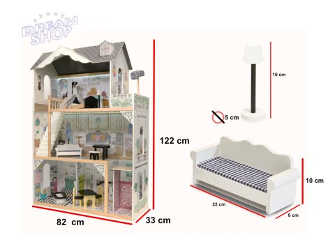 DUŻY DOMEK DLA LALEK DREWNIANY MEBELKI DO DOMKU LED 121CM XXL LALKI GRATIS