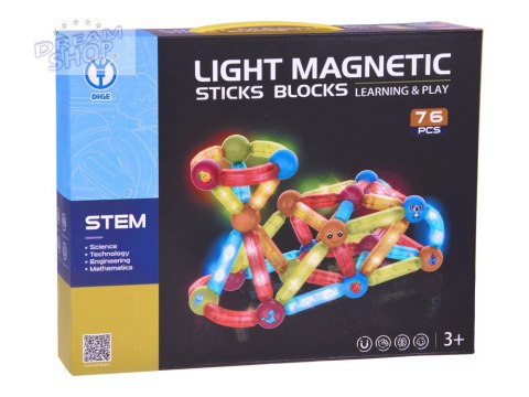 Klocki magnetyczne 3D Kolorowe Podświetlane klocki dla dzieci 76ele ZA5239